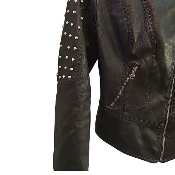 L A Coalition Jacket Black Faux Leather Studded Size XS - Picture 4 of 10
